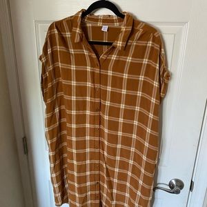Plaid button down shirt dress
